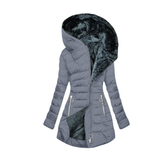 Plush Hooded Mid-Length Puffer Coat
