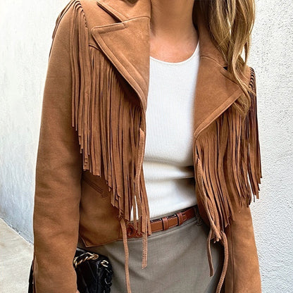 Genuine Sheepskin Tassel Moto Jacket