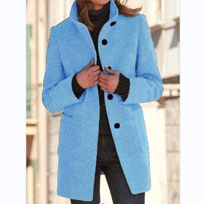 Stand Collar Woolen Button Coat