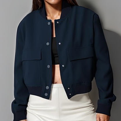 Cropped Stand-Collar Utility Jacket