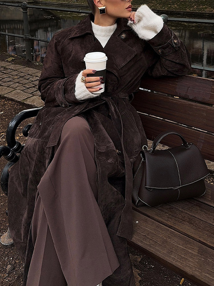 Double-Breasted Long Trench Coat