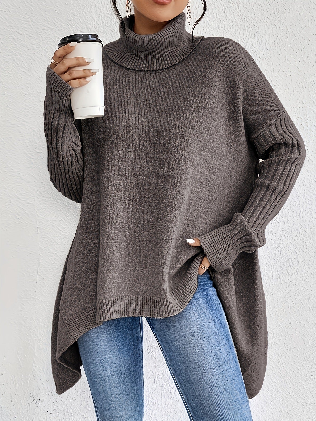 Irregular Turtleneck Knit Sweater