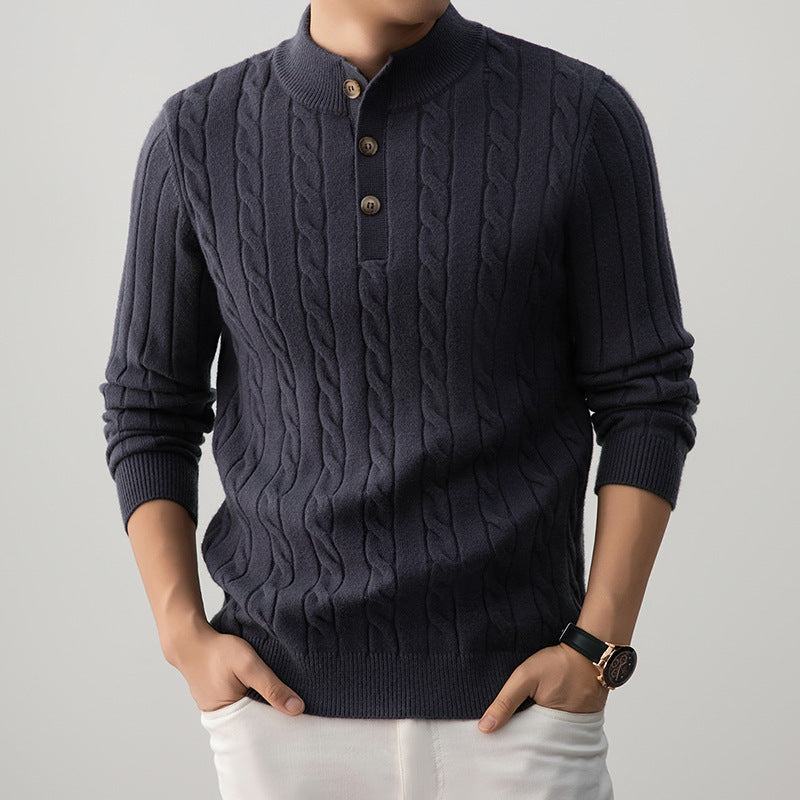 Sweter Henley z dzianiny kablowej