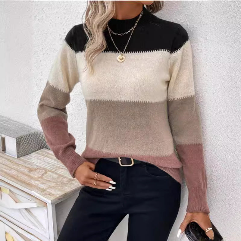 Colorblock Round Neck Knit Sweater