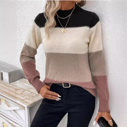 Colorblock Round Neck Knit Sweater