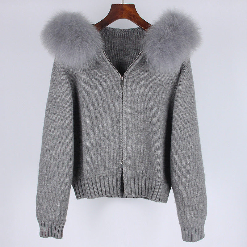Women’s Fox Fur Hooded Zipper Coat