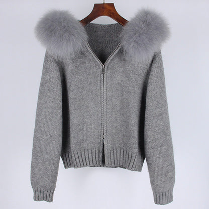 Women’s Fox Fur Hooded Zipper Coat