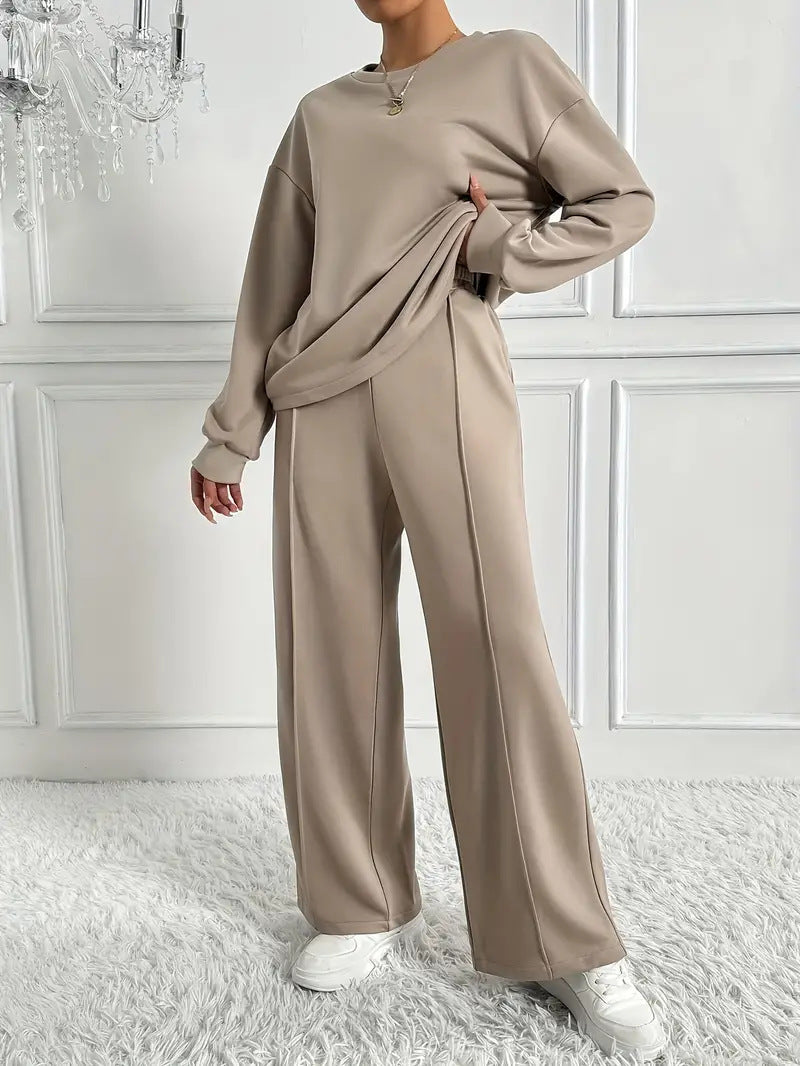 Round Neck Long Sleeve Trousers Set