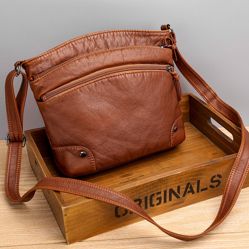 Retro Washed Leather Shoulder Bag