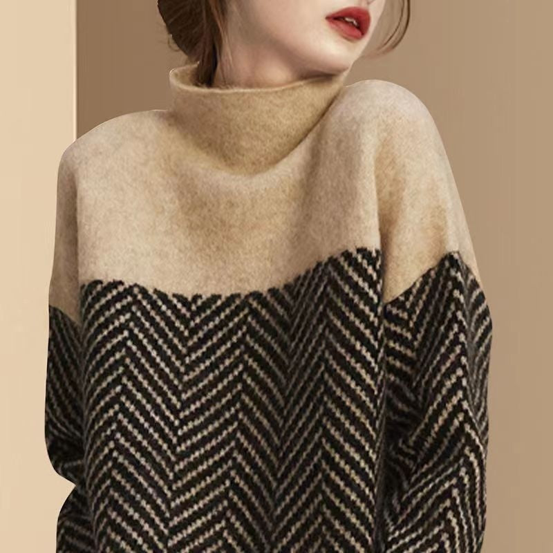 Cozy Thick Turtleneck Colorblock Sweater