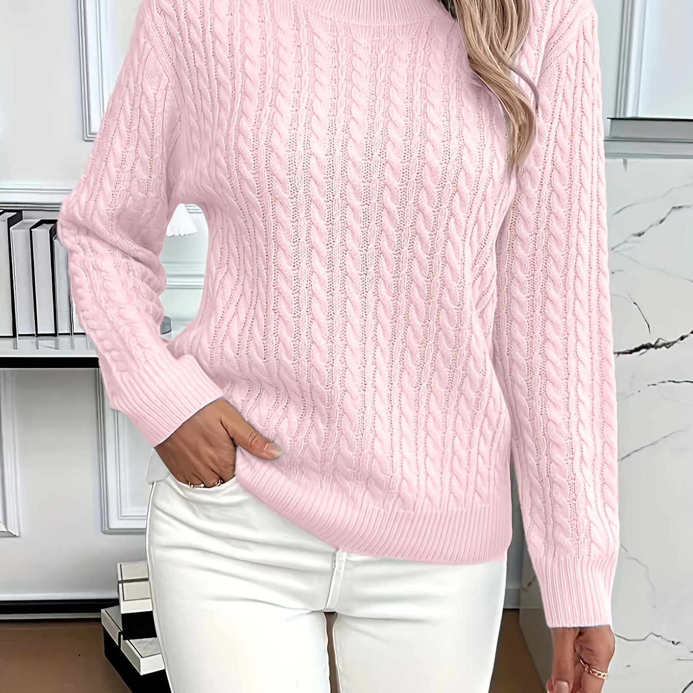 Classic Twist Knit Round Neck Sweater
