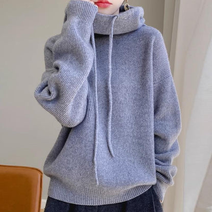 Soft Drawstring Turtleneck Knit Sweater