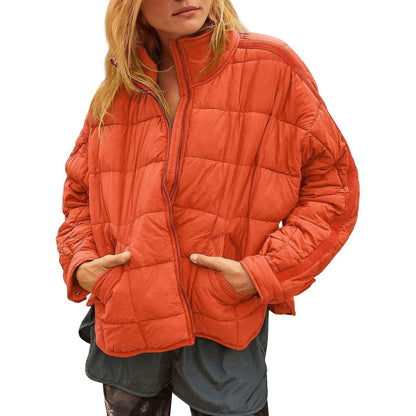 Solid Color Stand Collar Zip-Up Jacket