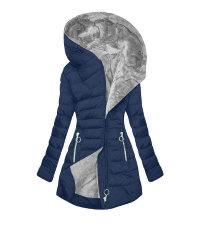 Plush Hooded Mid-Length Puffer Coat