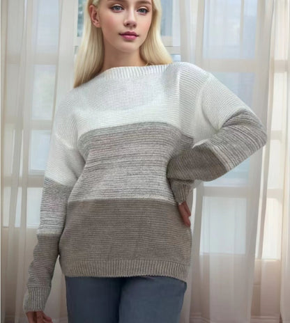 Colorblock Round Neck Knit Sweater
