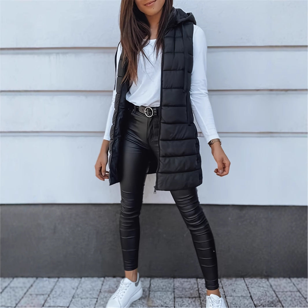 Hooded Quilted Zipper Vest Coat