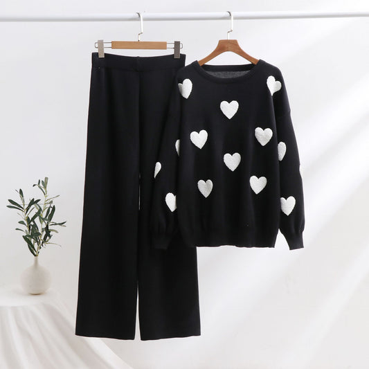 Heart Pattern Knit Two-Piece Set