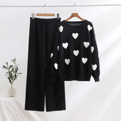 Heart Pattern Knit Two-Piece Set