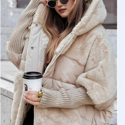 Hooded Faux Fur Patchwork Cotton Coat