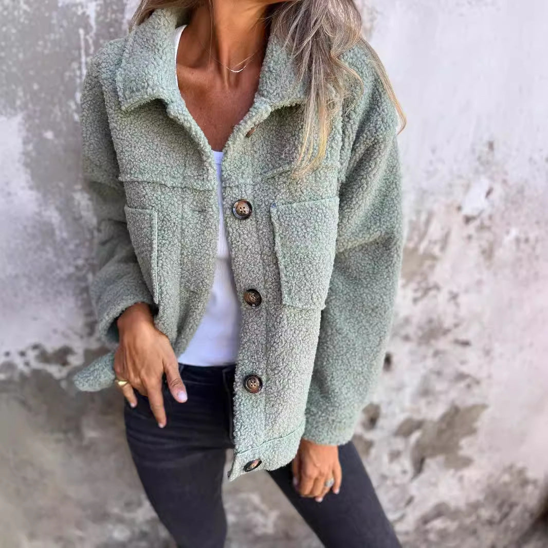 Lamb Wool Lapel Button Jacket