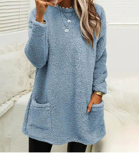 Fleece Pullover Long Sweater with Pockets