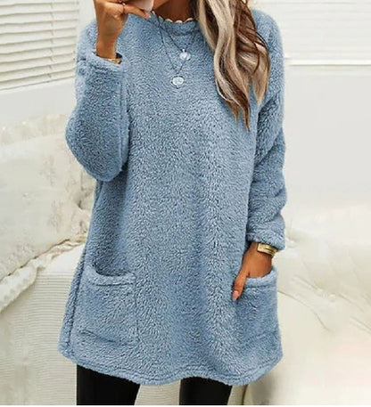 Fleece Pullover Long Sweater with Pockets
