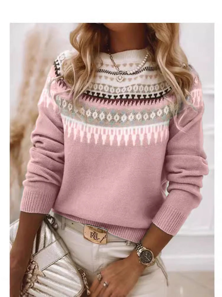 Round Neck Multicolor Knit Pullover