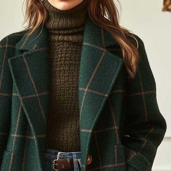 Mid-Length Plaid Lapel Coat