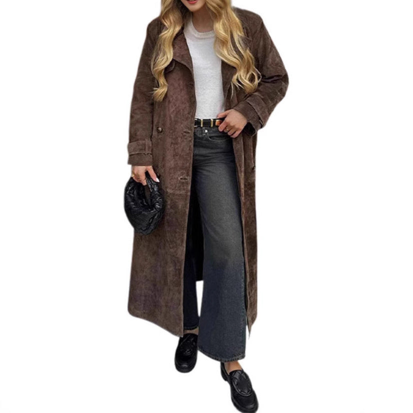Double-Breasted Long Trench Coat