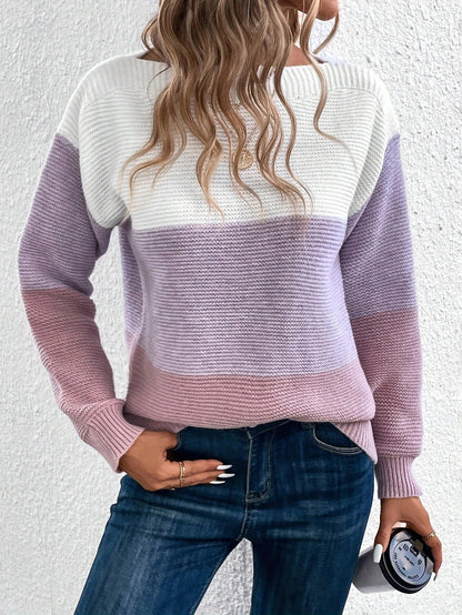Colorblock Round Neck Knit Sweater