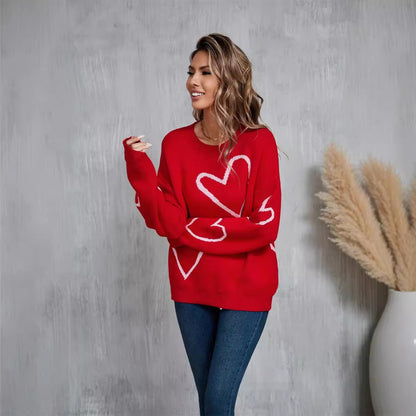 Contrast Heart Knit Pullover