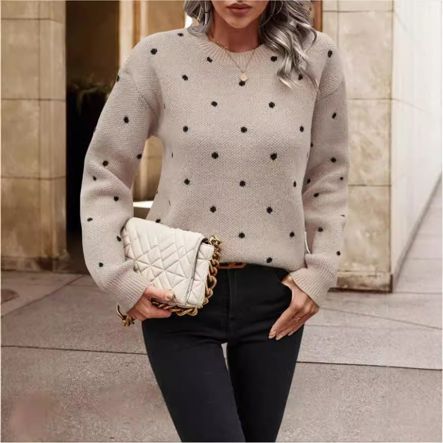 Polka Dot Knit Pullover Sweater