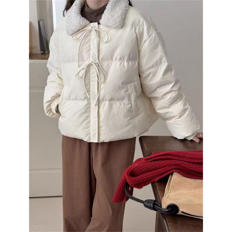 Small Blue Short Style Lambswool Down Jacket
