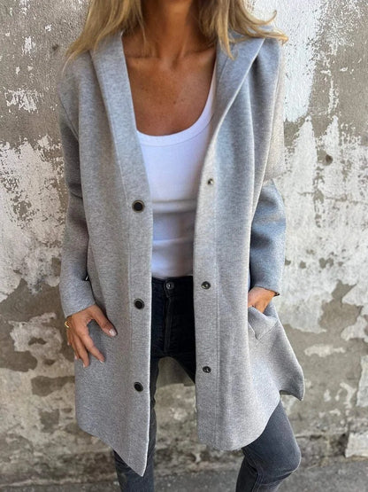 Loose Fit Hooded Solid Color Cardigan