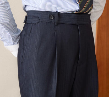 Spodnie garniturowe w paski z wysokim stanem