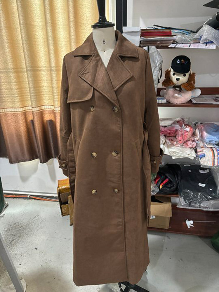 Double-Breasted Long Trench Coat