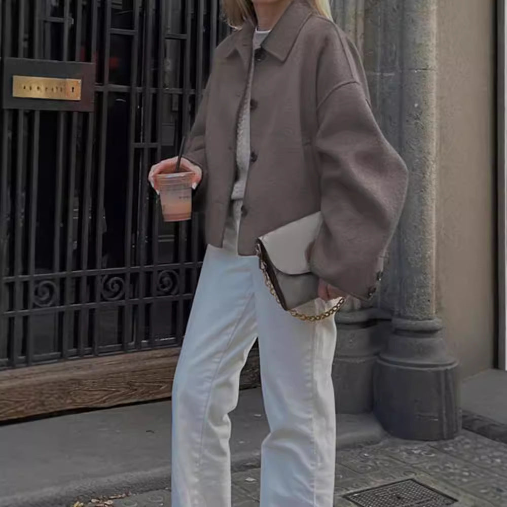 Casual Lapel Button-Up Short Coat