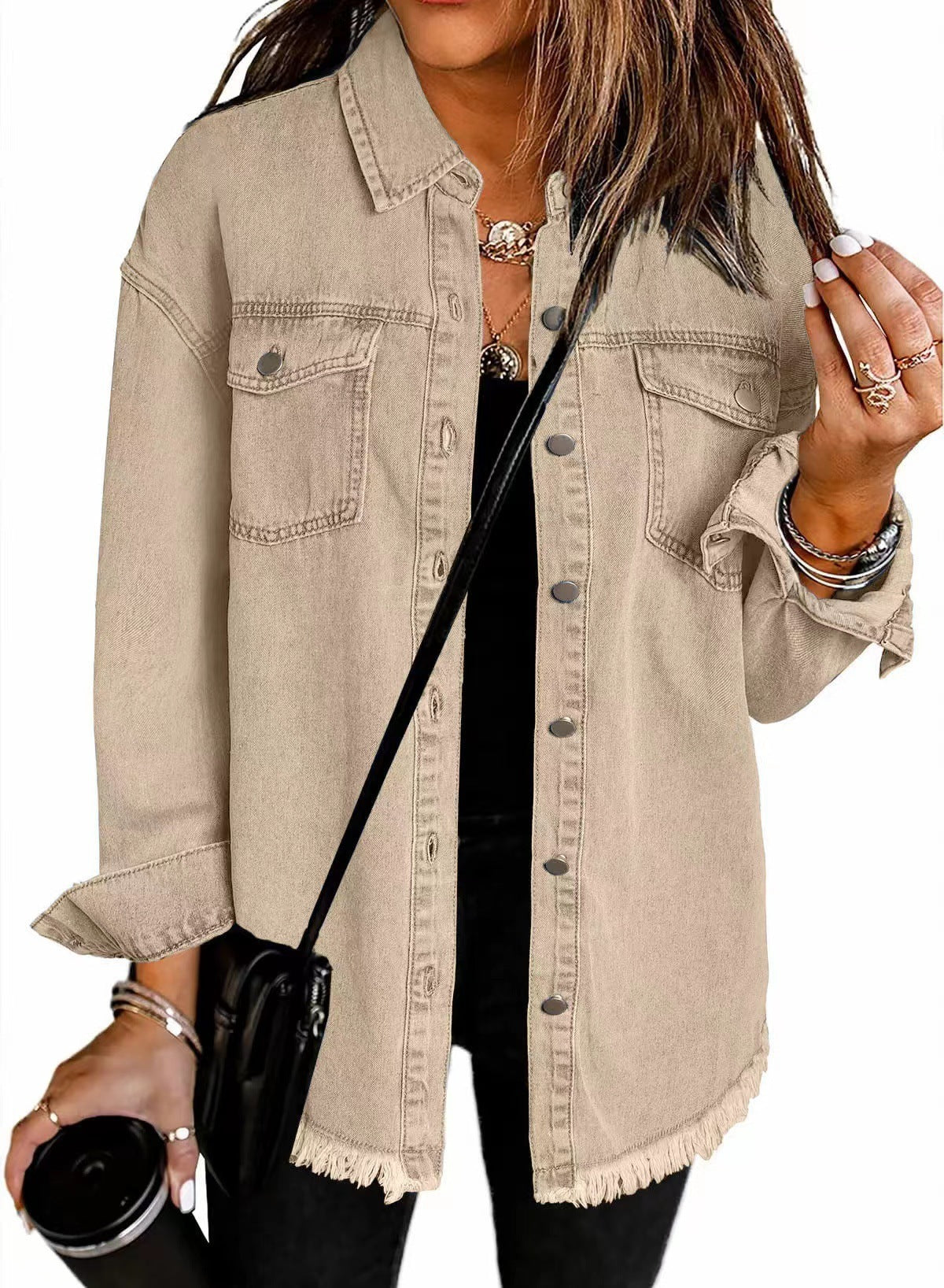 Frayed Hem Washed Denim Jacket