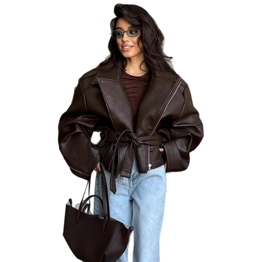 Short Belted Leather Jacket