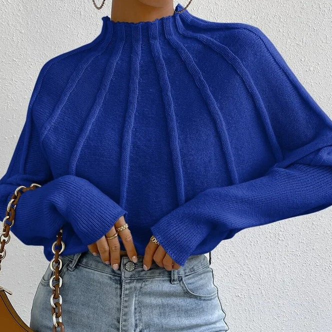 Ribbed Mock-Neck Loose Knit Sweater