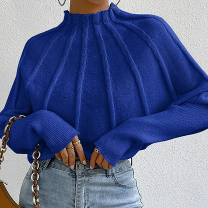 Ribbed Mock-Neck Loose Knit Sweater