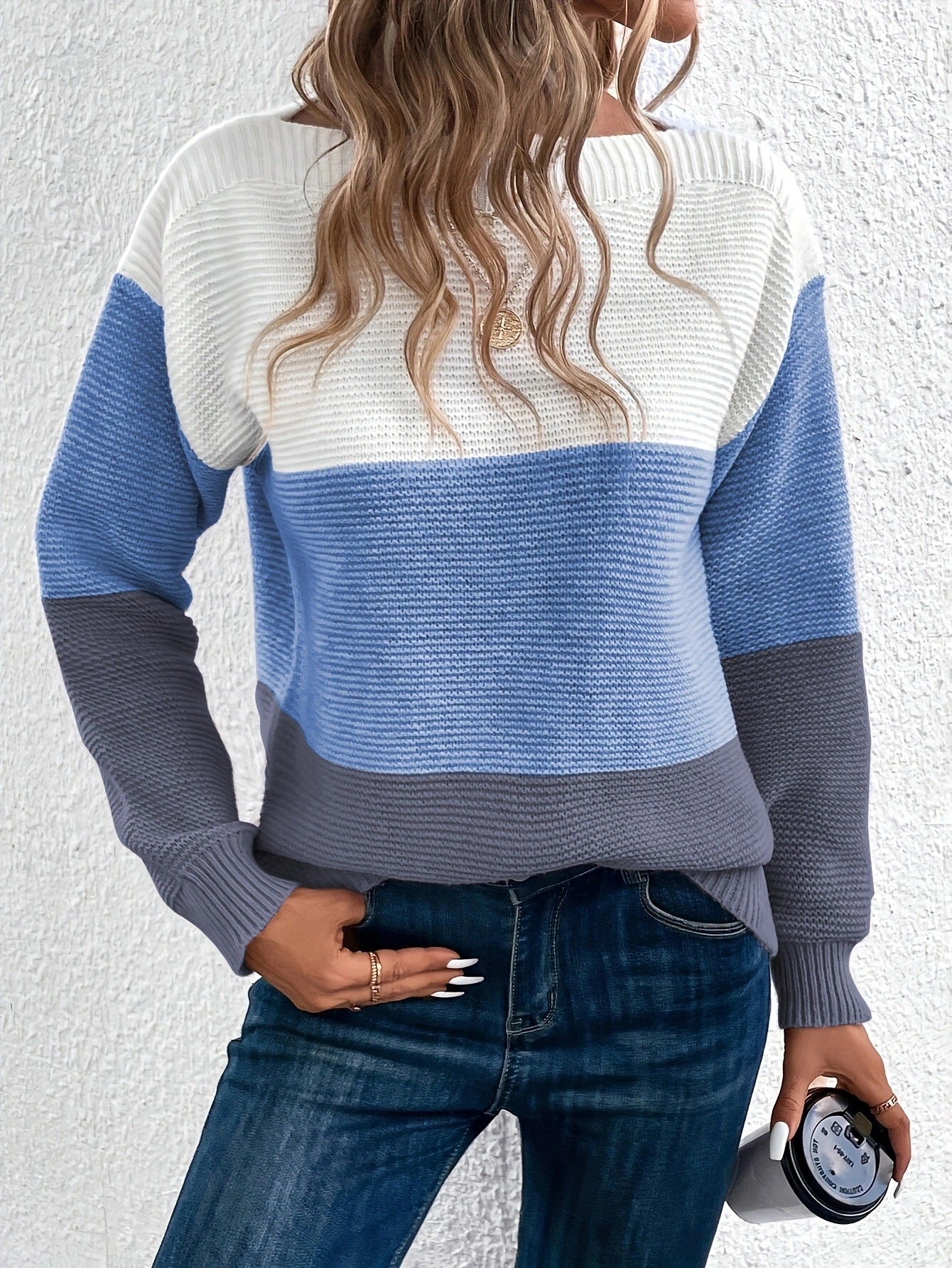 Colorblock Round Neck Knit Sweater