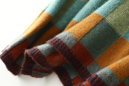 Checkerboard Wool Turtleneck Sweater