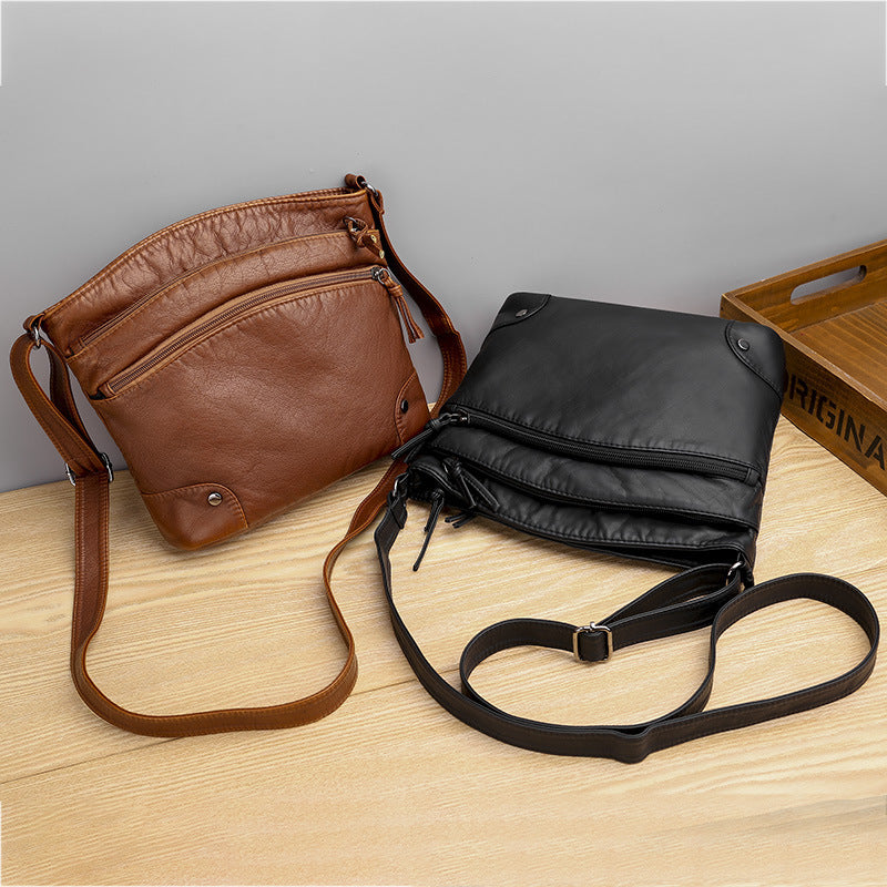 Retro Washed Leather Shoulder Bag