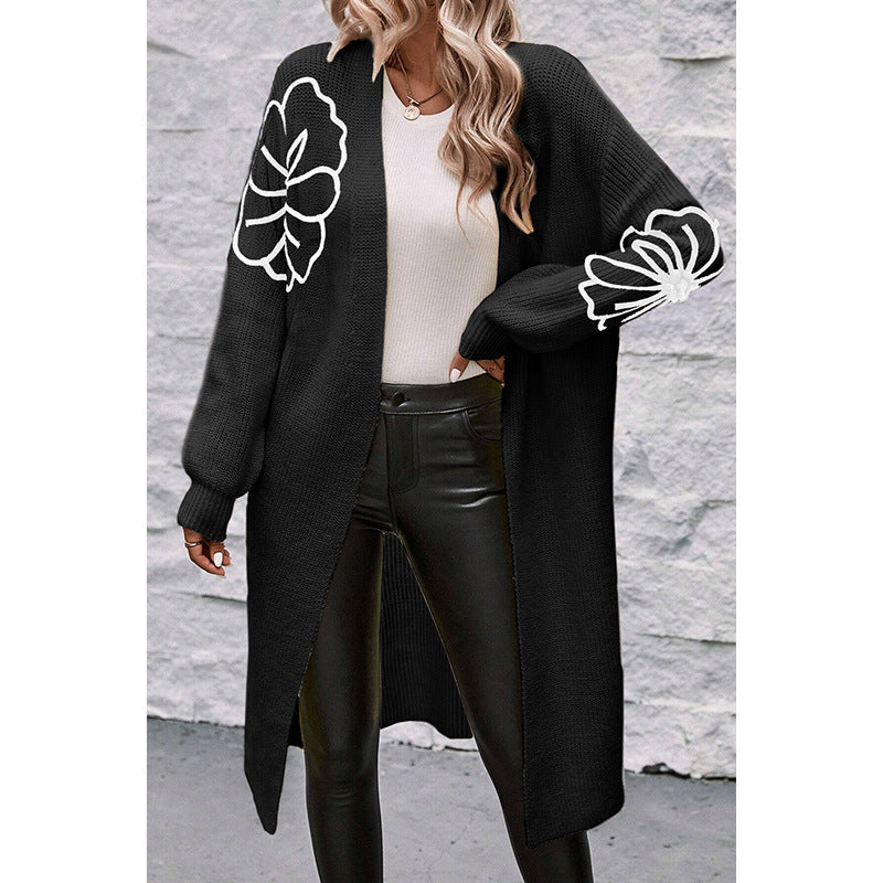 Floral Embroidered Knit Cardigan