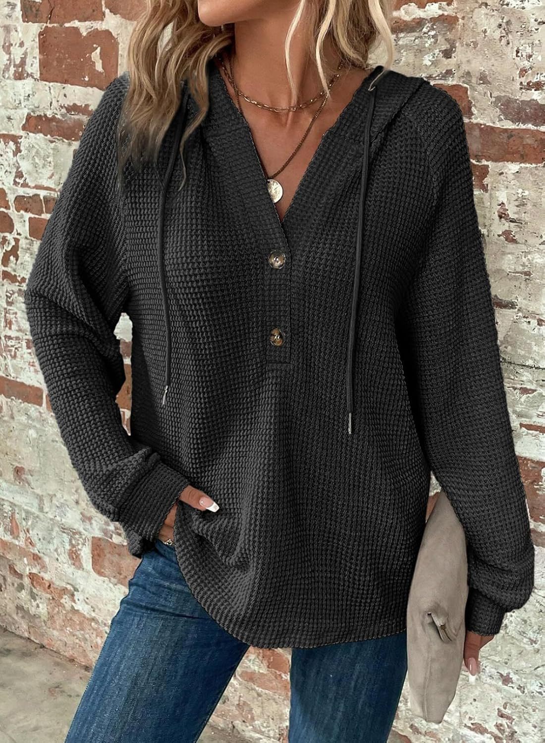 V-Neck Buttoned Casual Knit Pullover