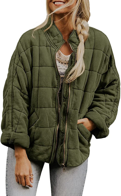 Solid Color Stand Collar Zip-Up Jacket