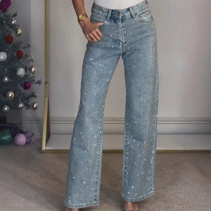 Sparkle High-Waist Straight-Leg Jeans