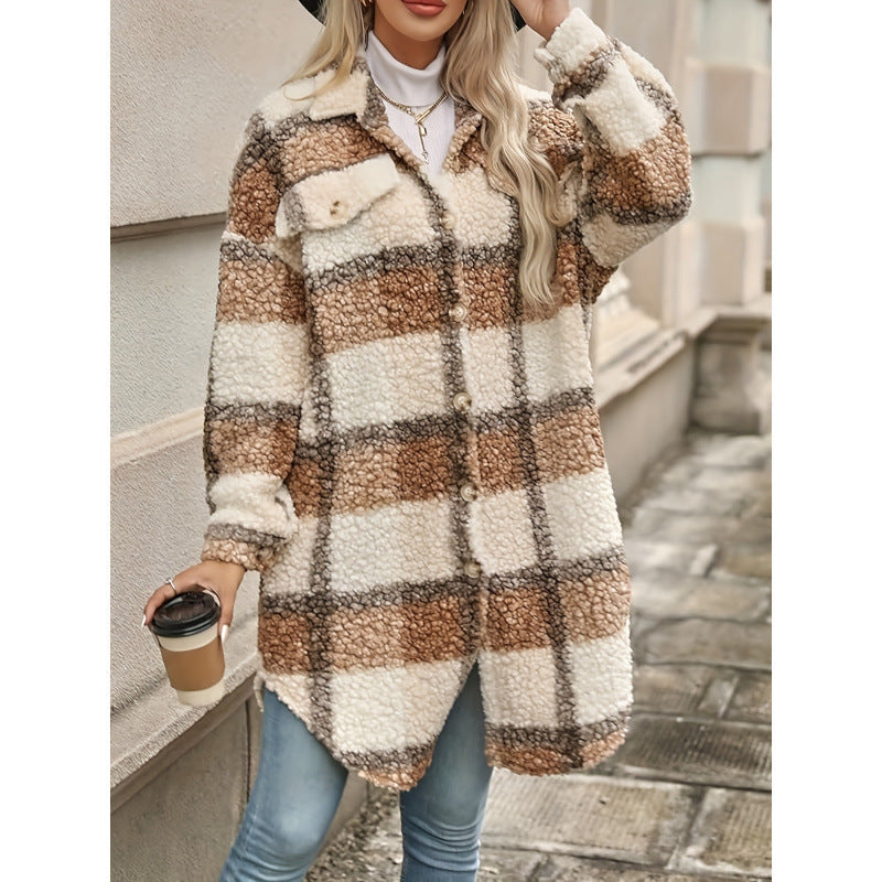 Colorblock Plaid Padded Jacket