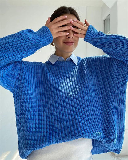 Minimalist Ribbed Knit Round Neck Sweater